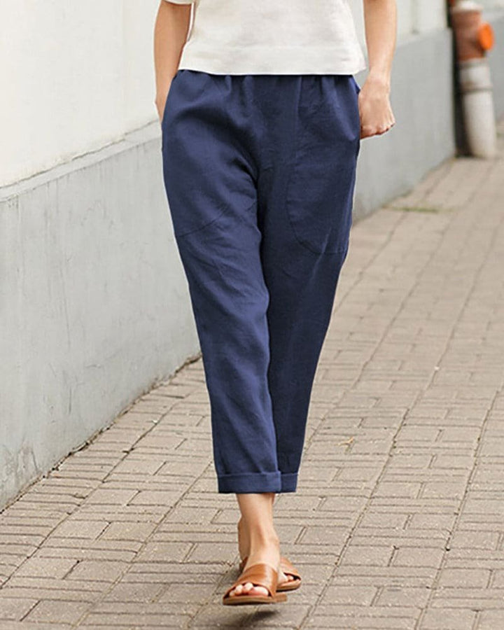 Damen Linnen-Baumwoll Relaxed-Fit Harem Hose - Dark Blue