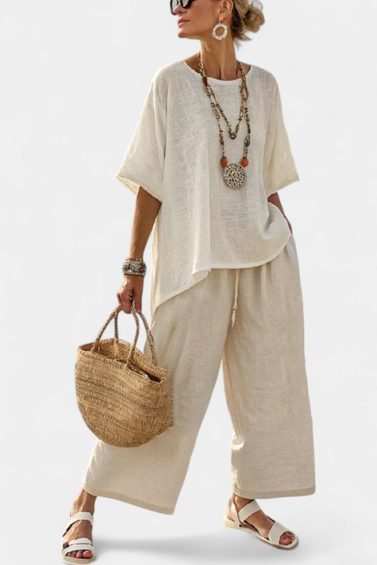 Lena Elegant Linen Asymmetrical Two-Piece Set