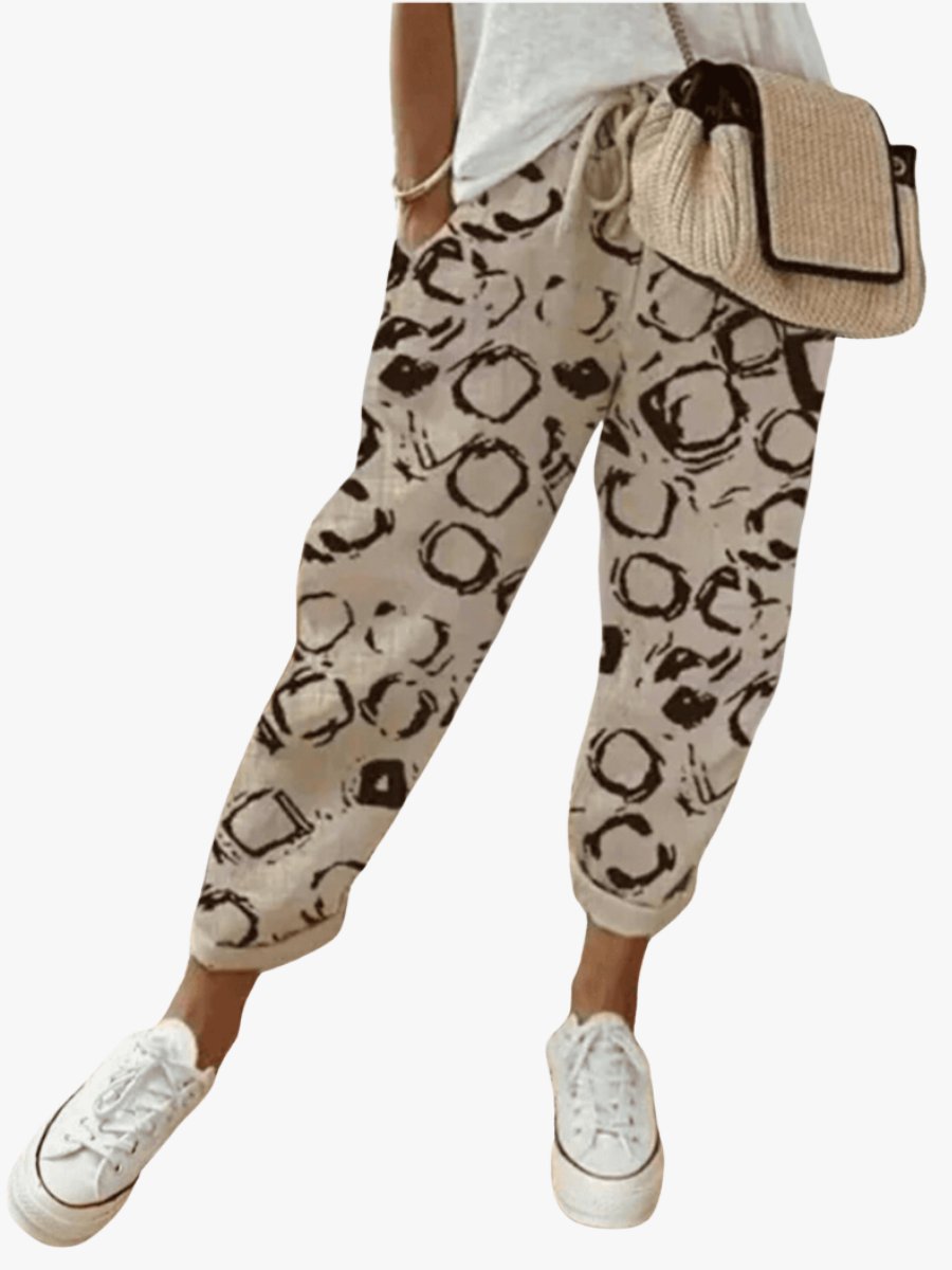 Damen Lockere Bindeband-Sommerhose mit Abstraktem Druck