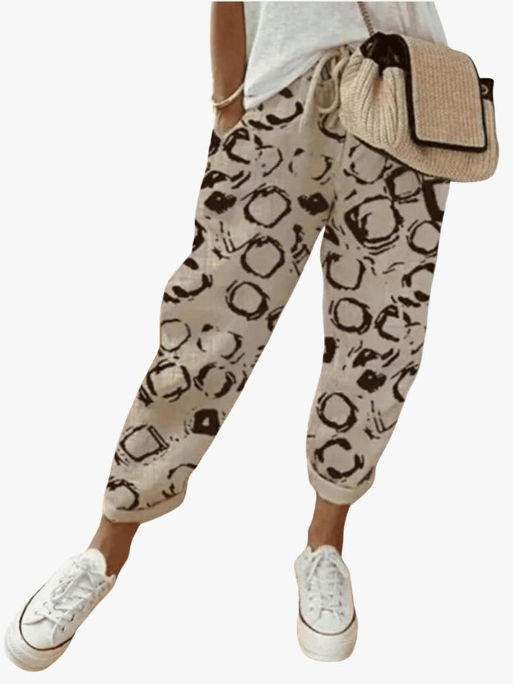 Damen Lockere Bindeband-Sommerhose mit Abstraktem Druck