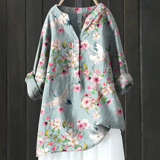 Damen Lockere Luftige Blumen Tunika Bluse - Light Blue