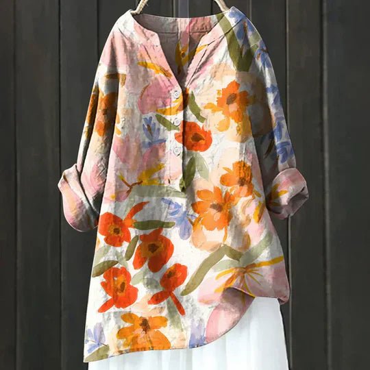 Damen Lockere Luftige Blumen Tunika Bluse - Orange