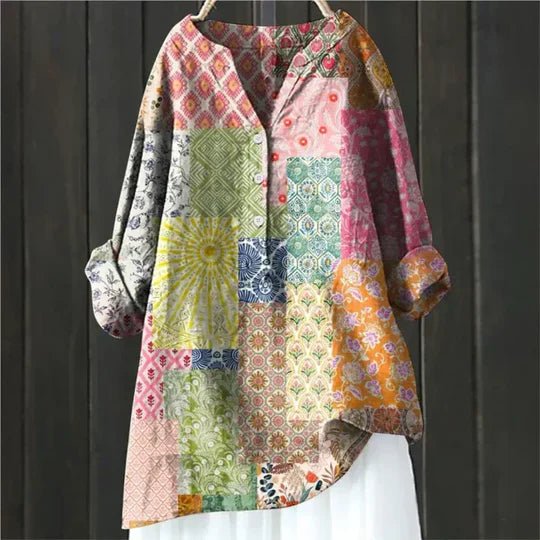 Damen Lockere Luftige Blumen Tunika Bluse - Multicolor