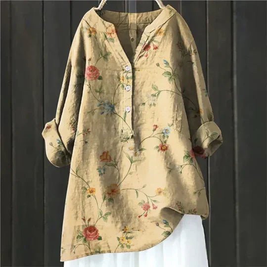 Damen Lockere Luftige Blumen Tunika Bluse - Yellow