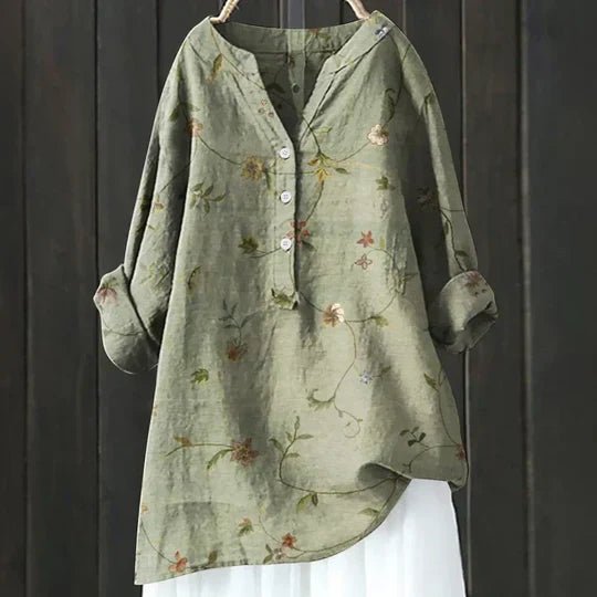 Damen Lockere Luftige Blumen Tunika Bluse - Green