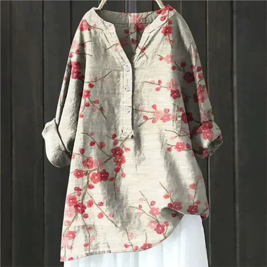 Damen Lockere Luftige Blumen Tunika Bluse - Red