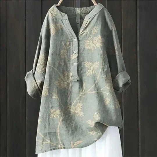 Damen Lockere Luftige Blumen Tunika Bluse - Light Green