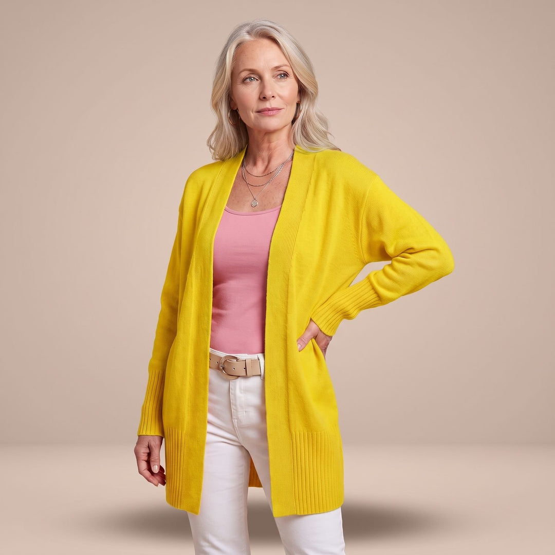 Damen Longcardigan Offene Strickjacke mit V-Ausschnitt Langen Ärmeln