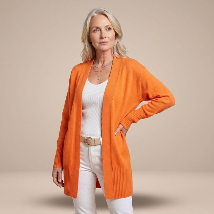 Damen Longcardigan Offene Strickjacke mit V-Ausschnitt Langen Ärmeln