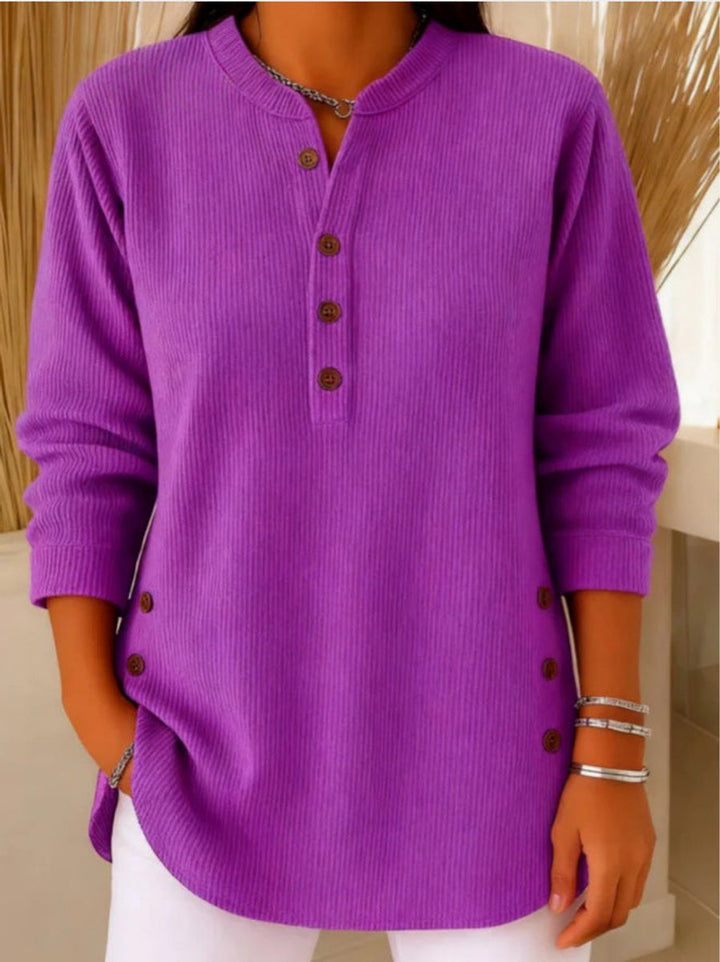 Damen Longline Gerippte Henley-Tunika Seitenknopf-Detail - Purple