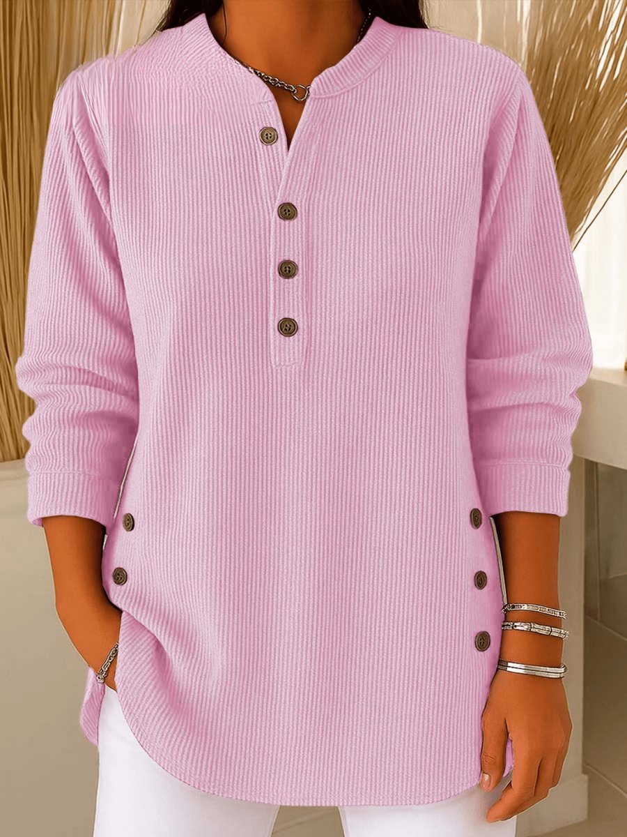 Damen Longline Gerippte Henley-Tunika Seitenknopf-Detail - Pink