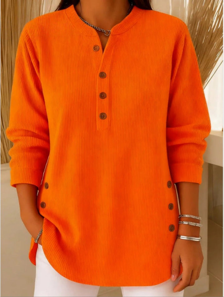 Damen Longline Gerippte Henley-Tunika Seitenknopf-Detail - Orange