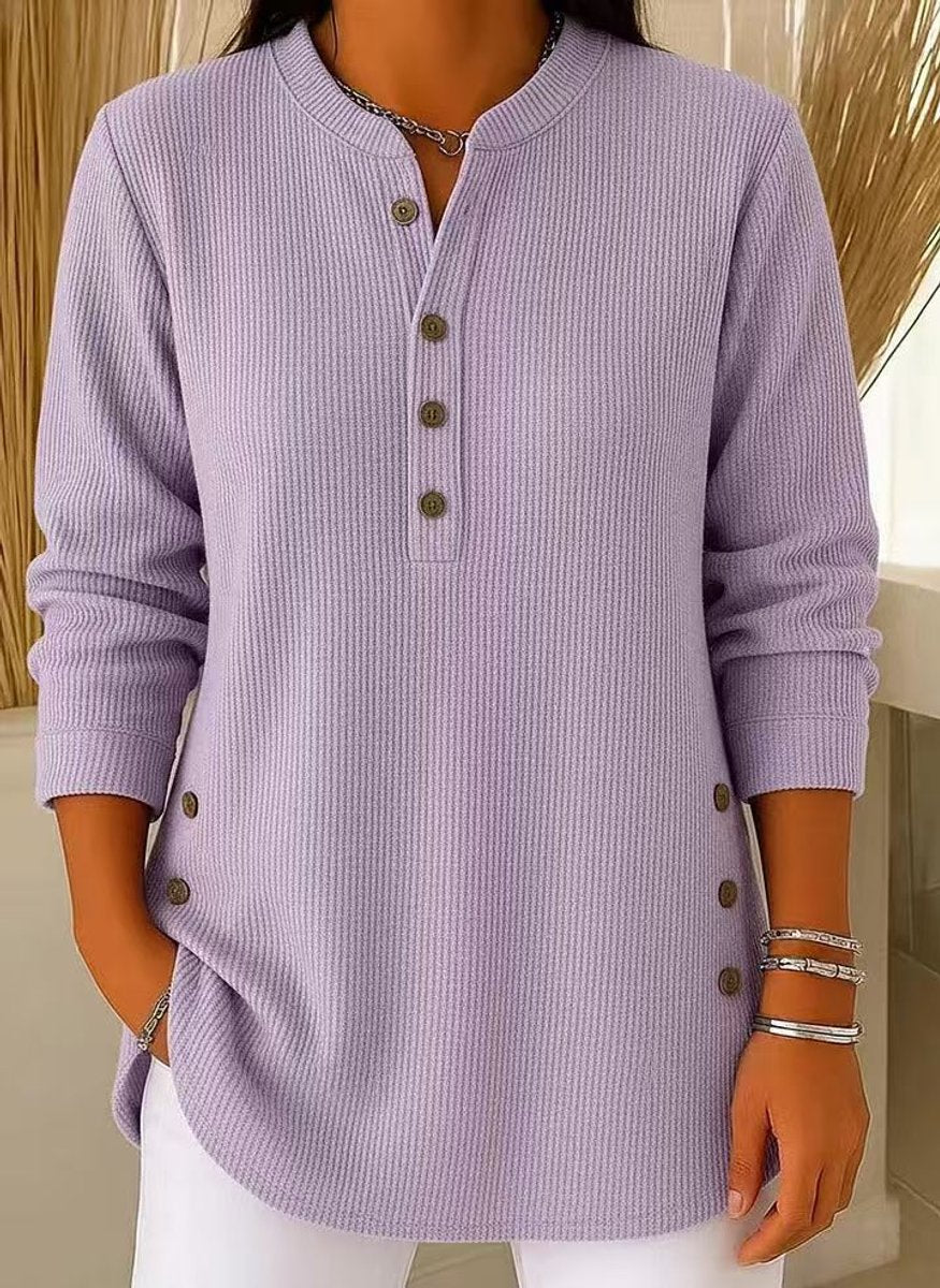 Damen Longline Gerippte Henley-Tunika Seitenknopf-Detail - Lavender
