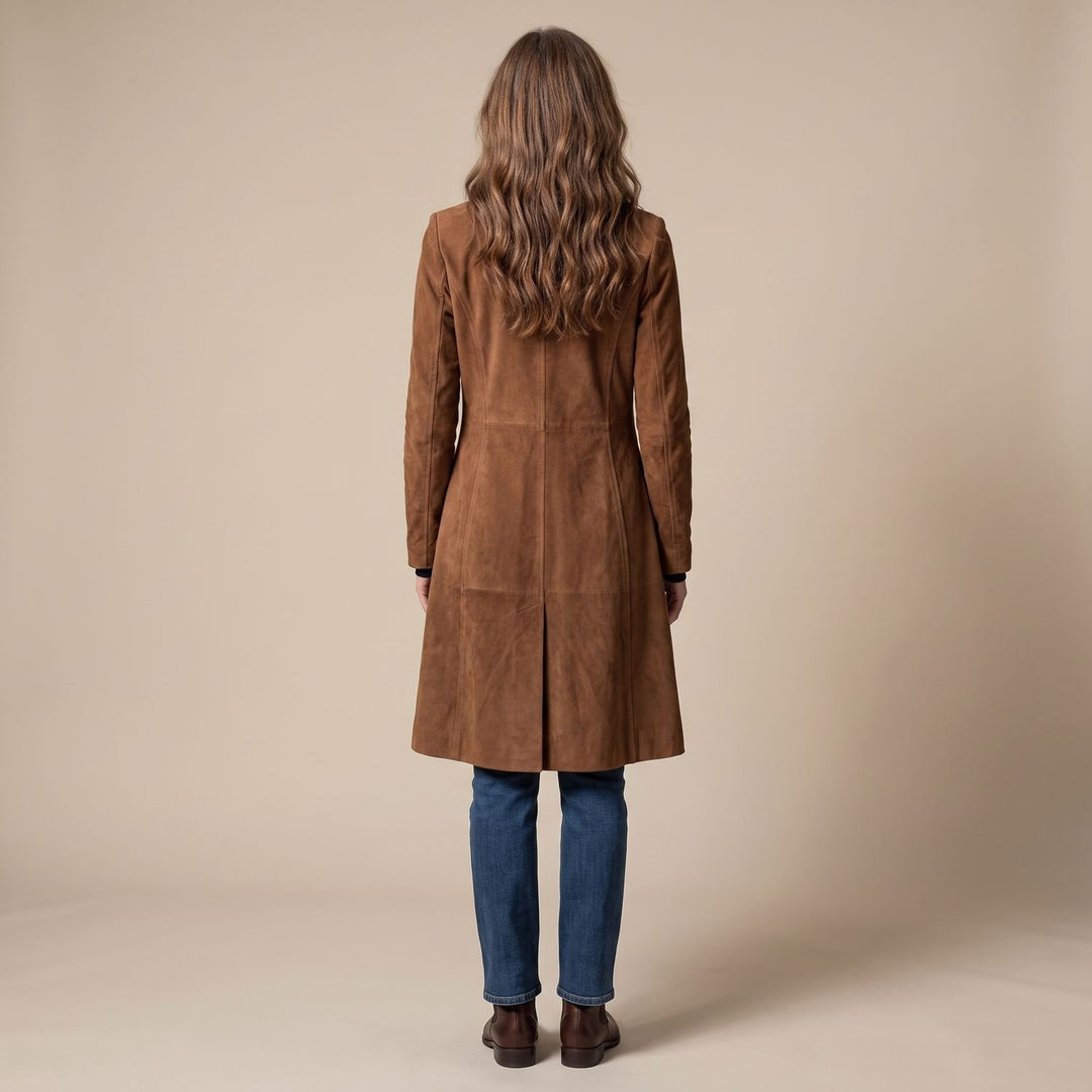 Damen Longline Mantel mit Vintage-Veloursleder-Finish