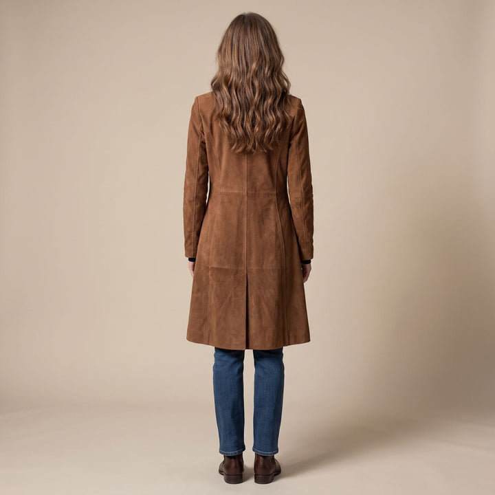 Damen Longline Mantel mit Vintage-Veloursleder-Finish