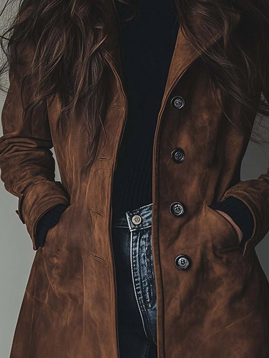 Damen Longline Zweireihiger Tailored Trench Coat