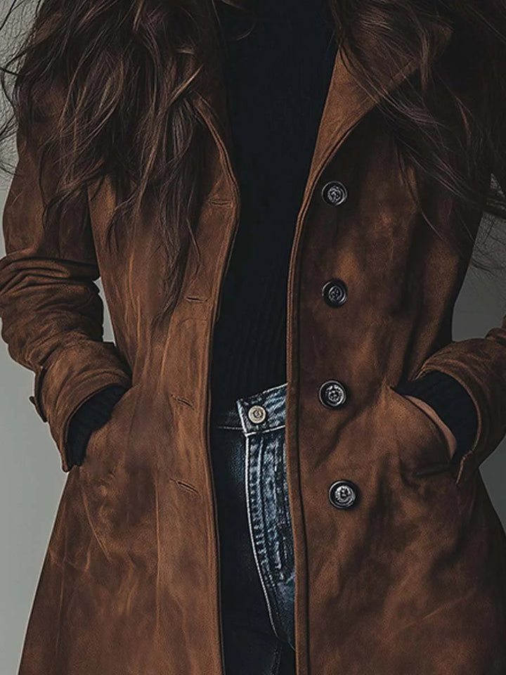 Damen Longline Zweireihiger Tailored Trench Coat