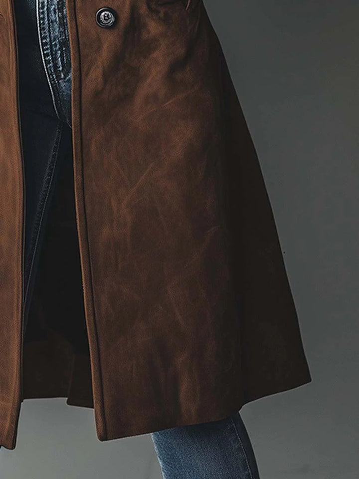 Damen Longline Zweireihiger Tailored Trench Coat