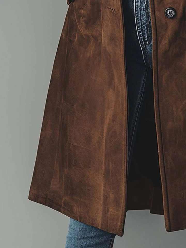 Damen Longline Zweireihiger Tailored Trench Coat