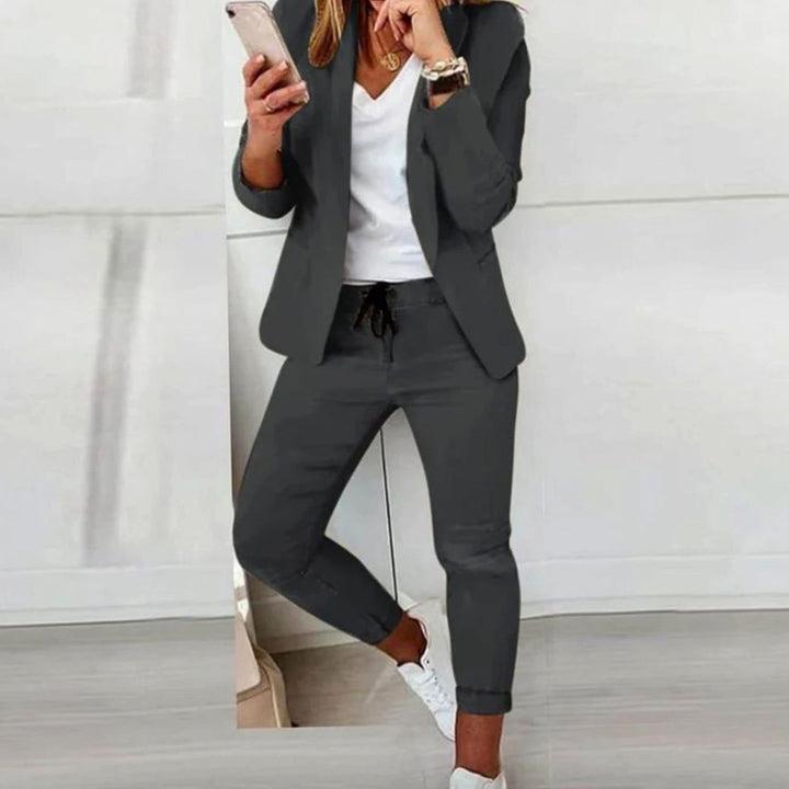 Damen Lässiges Blazer Jogger Set Freizeitanzug Kordelzug - Dunkelgrau