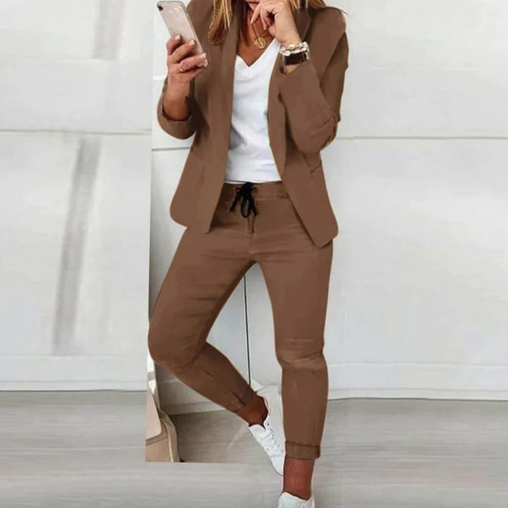 Damen Lässiges Blazer Jogger Set Freizeitanzug Kordelzug - Rotbraun