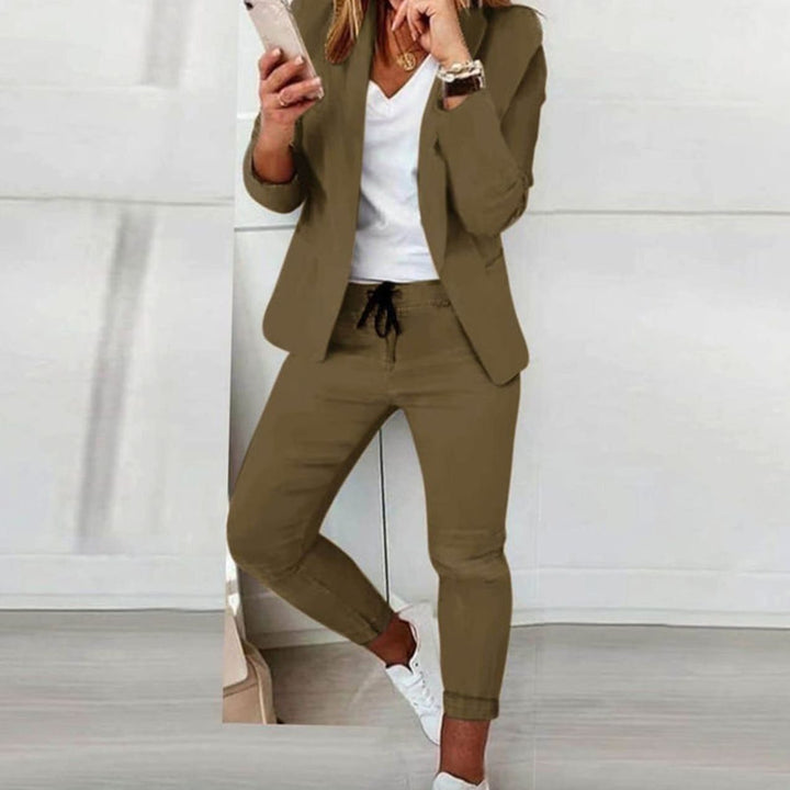 Damen Lässiges Blazer Jogger Set Freizeitanzug Kordelzug - Grün