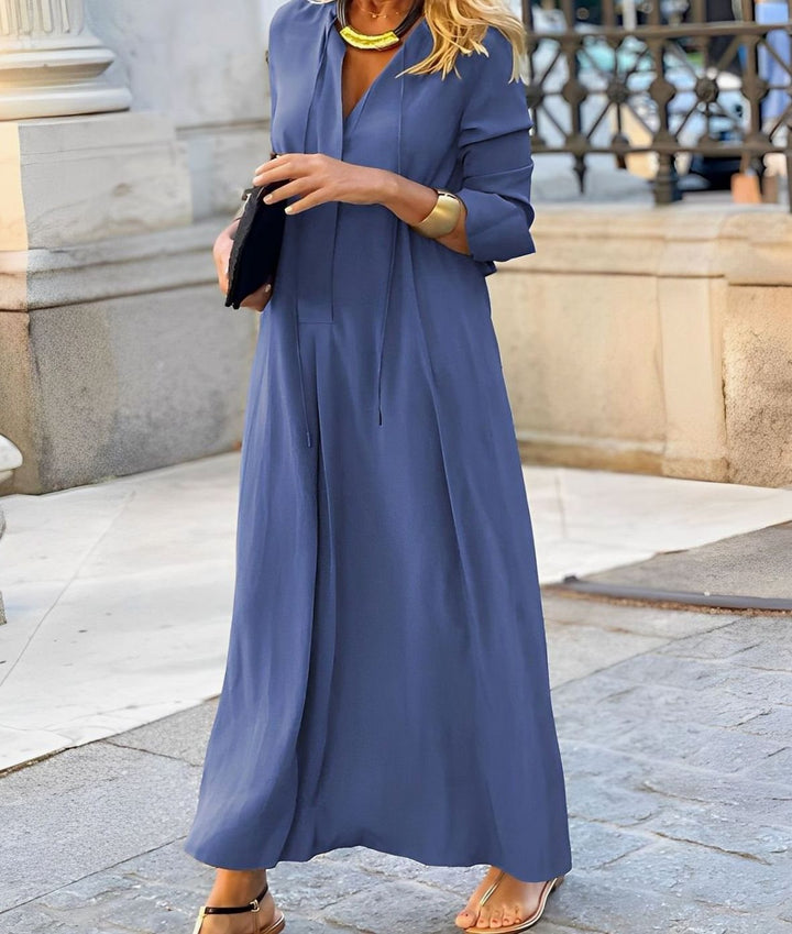 Damen Lässiges Langarm-Maxikleid mit Bindeband - Hellblau