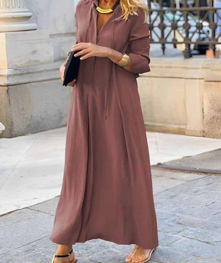 Damen Lässiges Langarm-Maxikleid mit Bindeband - Rosa