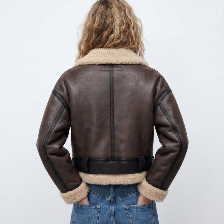 Damen Luxus Doppelseitige Lammfell Bomber Jacke