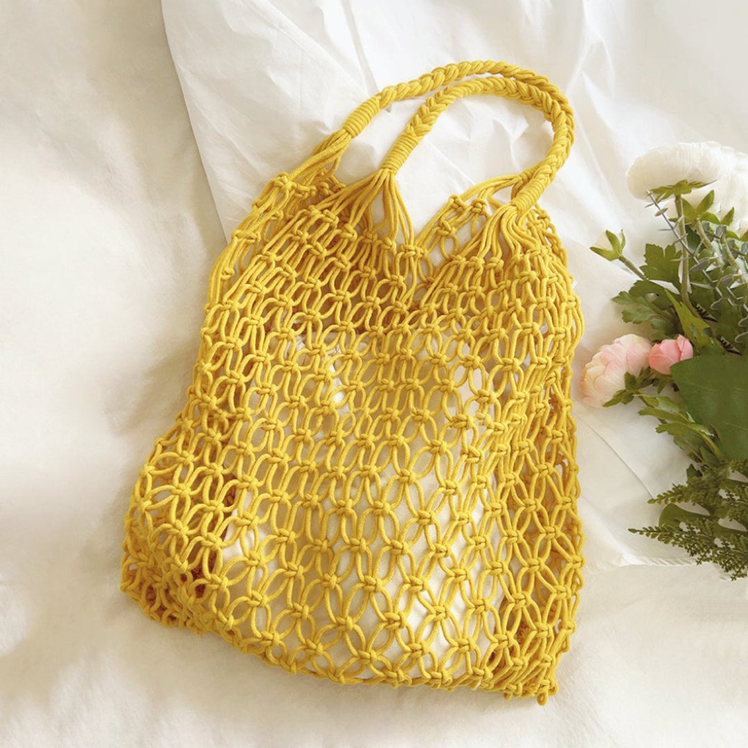 Damen Makramee Tote Bag aus Baumwolle gehäkelte Einkaufstasche