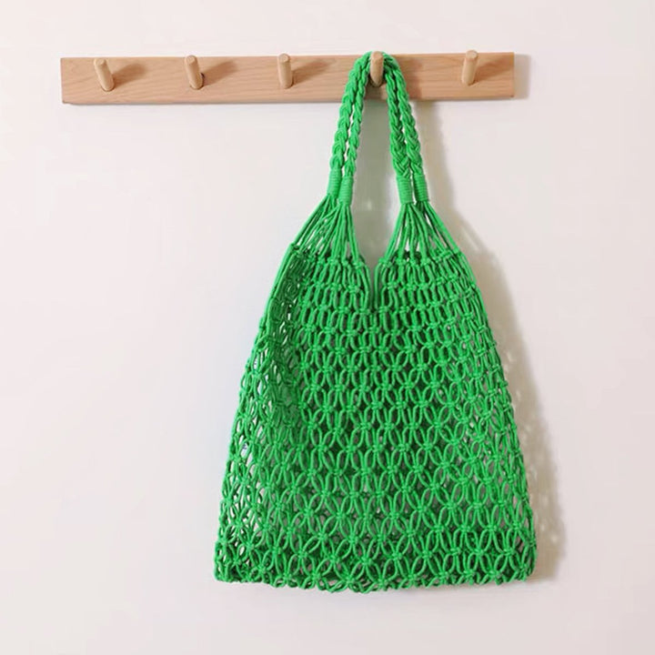 Damen Makramee Tote Bag aus Baumwolle gehäkelte Einkaufstasche
