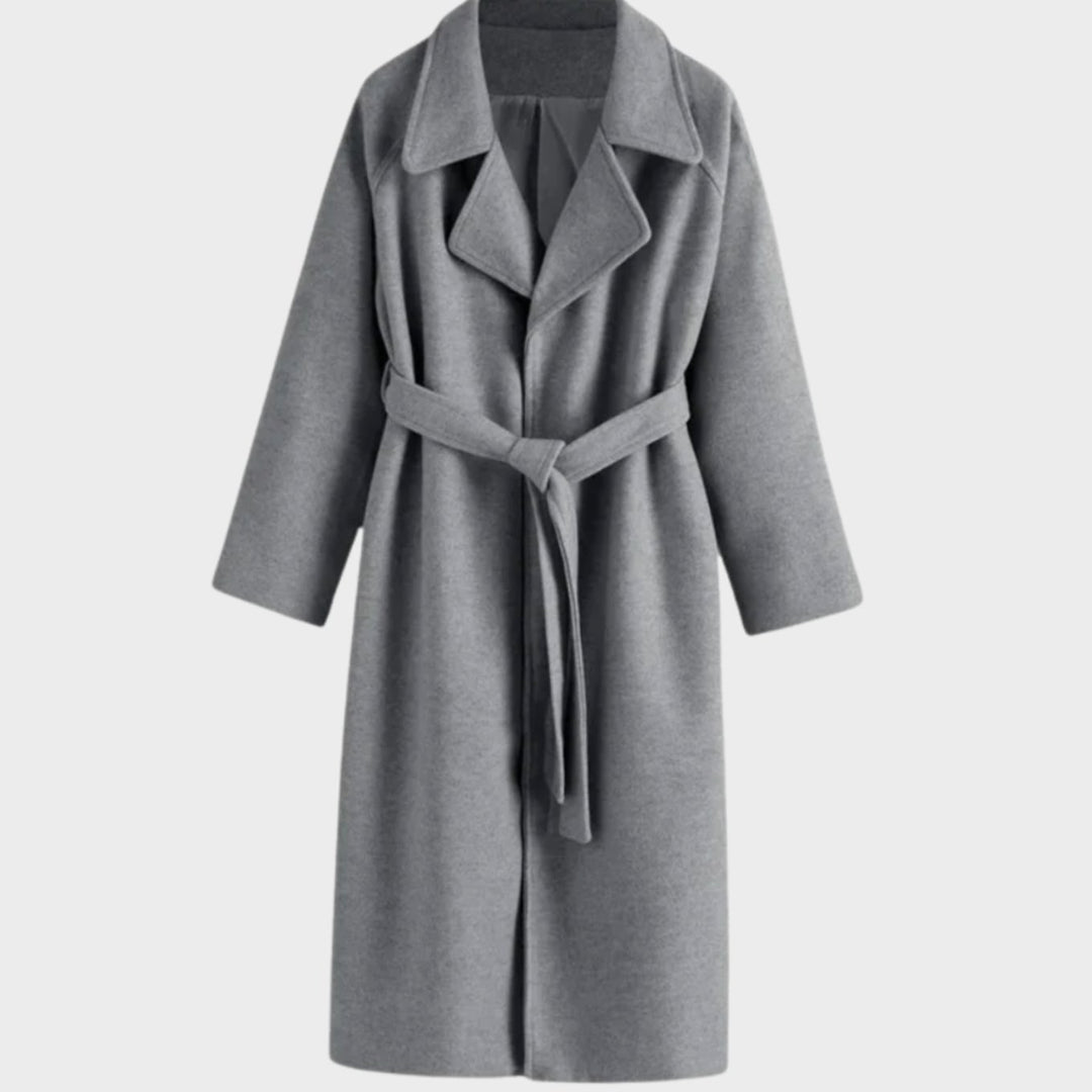 Damen Mantel damen Wollmischung taillierter Wintermantel mit Bindegürtel - Grau