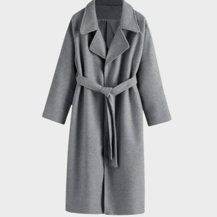 Damen Mantel damen Wollmischung taillierter Wintermantel mit Bindegürtel - Grau