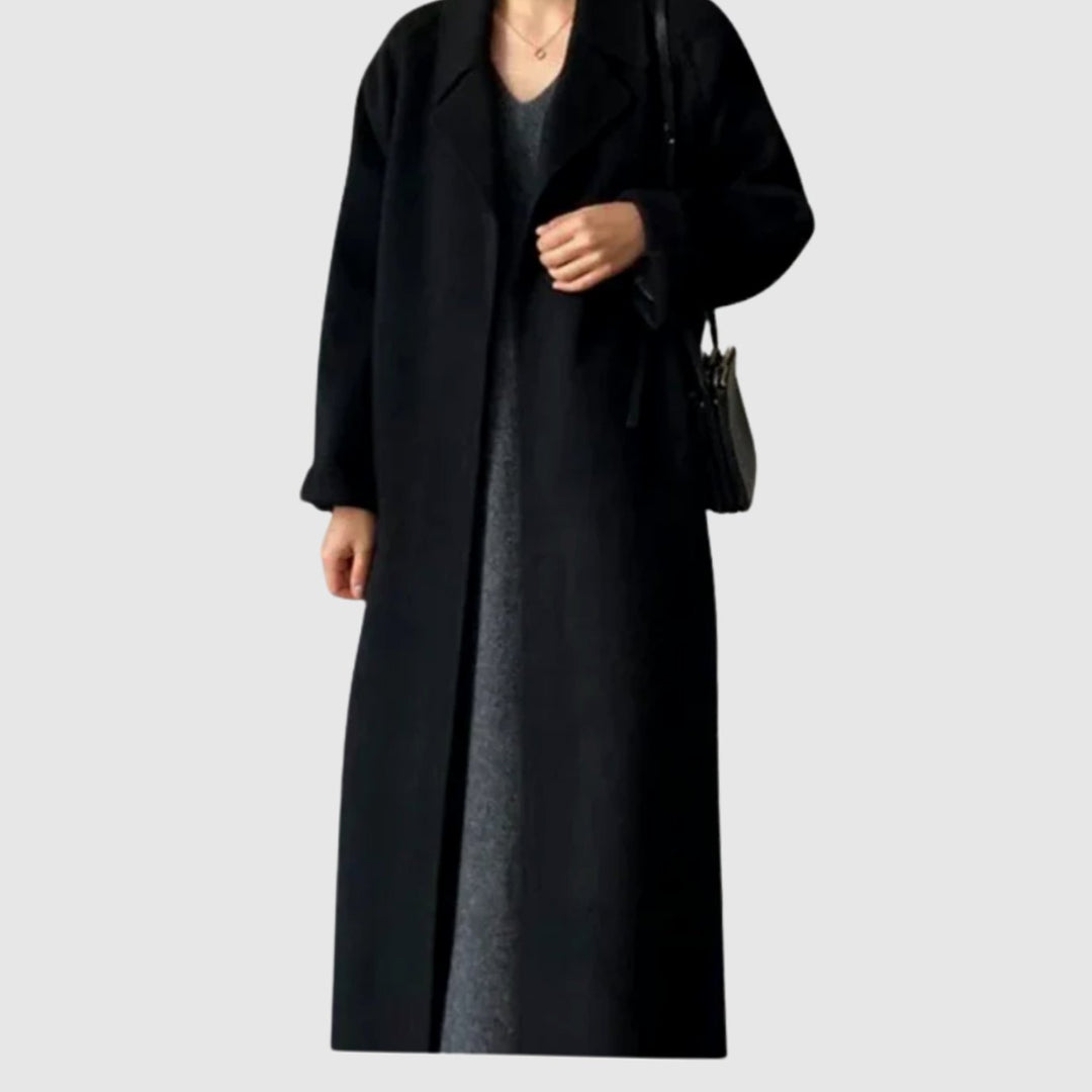 Damen Mantel damen Wollmischung taillierter Wintermantel mit Bindegürtel - Schwarz