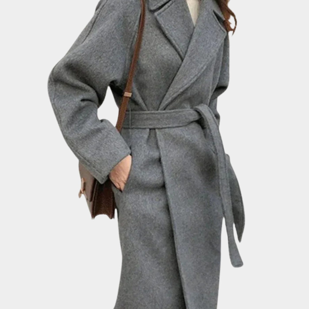 Damen Mantel damen Wollmischung taillierter Wintermantel mit Bindegürtel