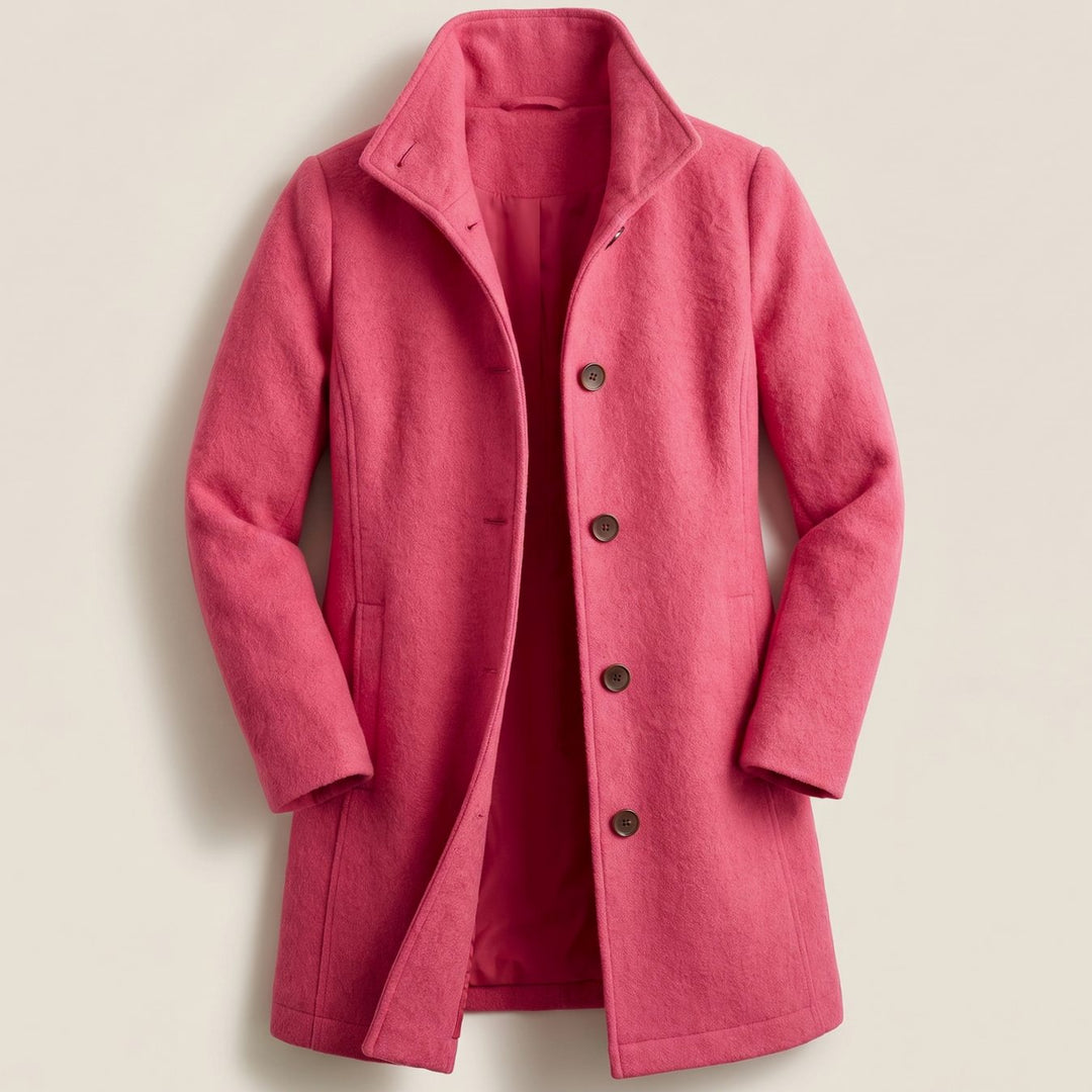 Damen Mantel klassischer Woll-Wintermantel mit Knopfleiste - Rosa