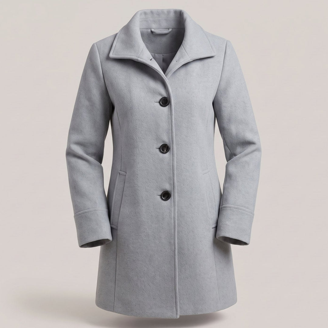 Damen Mantel klassischer Woll-Wintermantel mit Knopfleiste - Silber