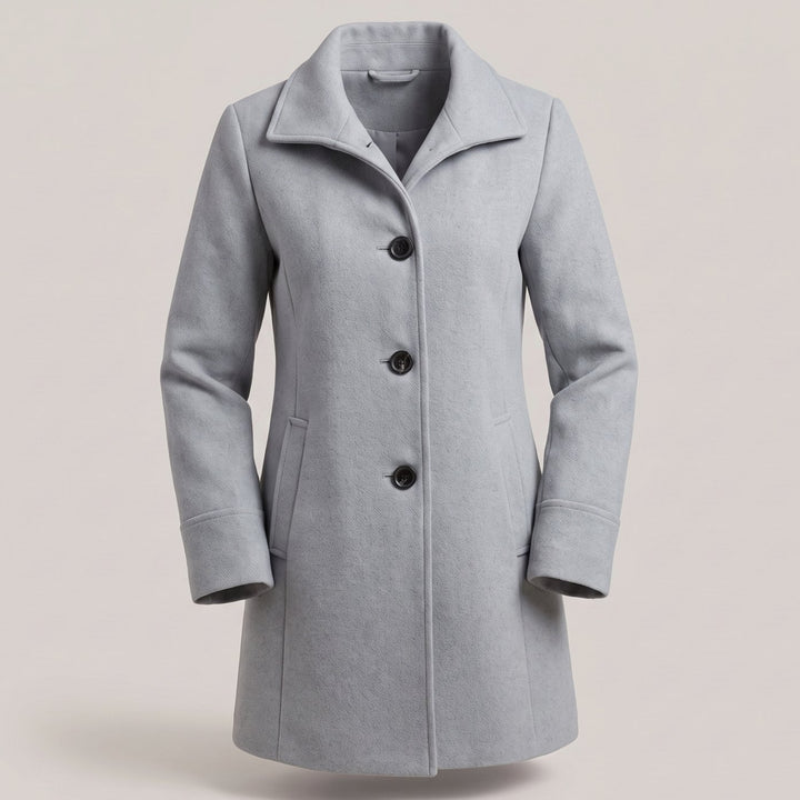 Damen Mantel klassischer Woll-Wintermantel mit Knopfleiste - Silber