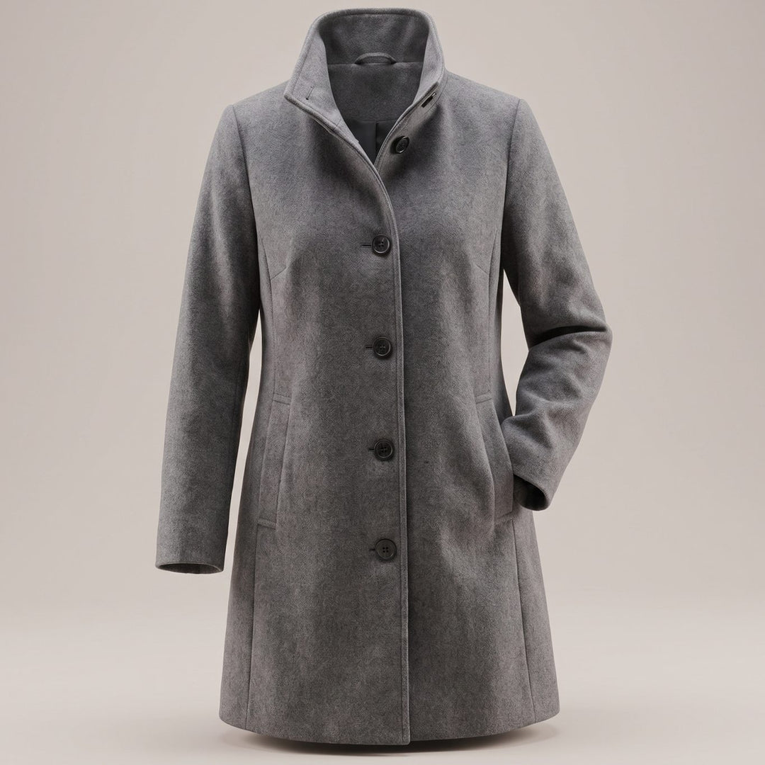 Damen Mantel klassischer Woll-Wintermantel mit Knopfleiste - Grau