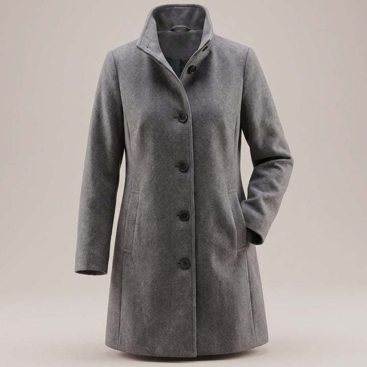 Damen Mantel klassischer Woll-Wintermantel mit Knopfleiste - Grau