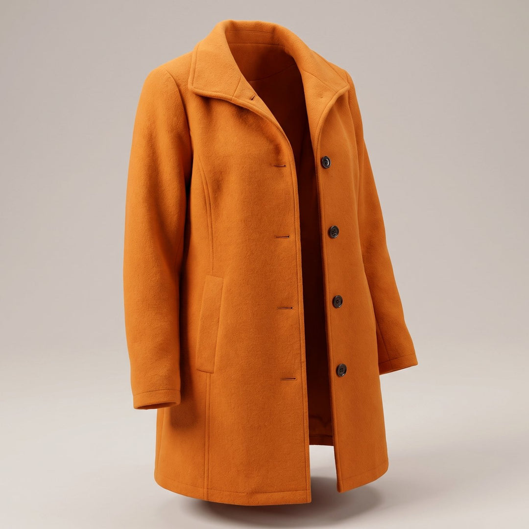 Damen Mantel klassischer Woll-Wintermantel mit Knopfleiste - Orange
