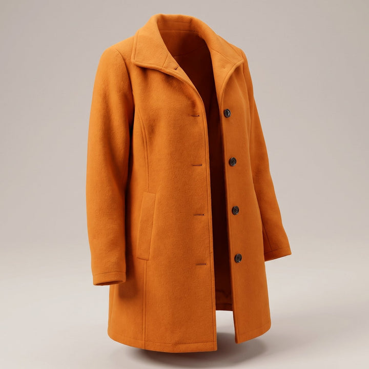 Damen Mantel klassischer Woll-Wintermantel mit Knopfleiste - Orange