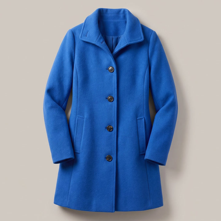Damen Mantel klassischer Woll-Wintermantel mit Knopfleiste - Blau