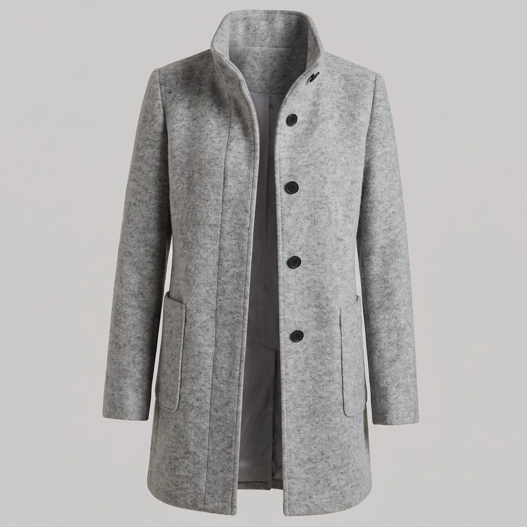 Damen Mantel mit Stehkragen Longline Knopfleiste Trenchcoat - Grau