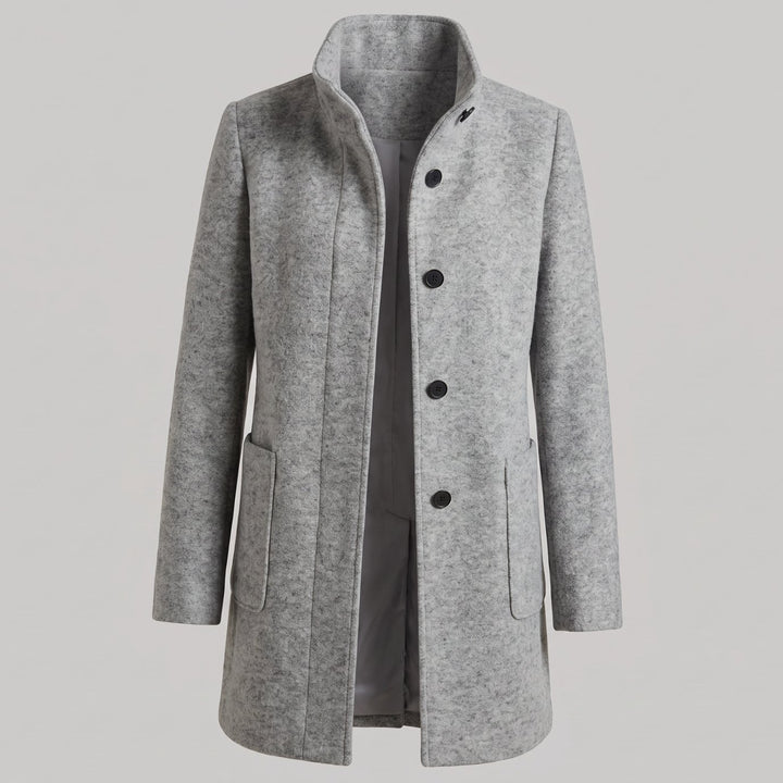 Damen Mantel mit Stehkragen Longline Knopfleiste Trenchcoat - Grau