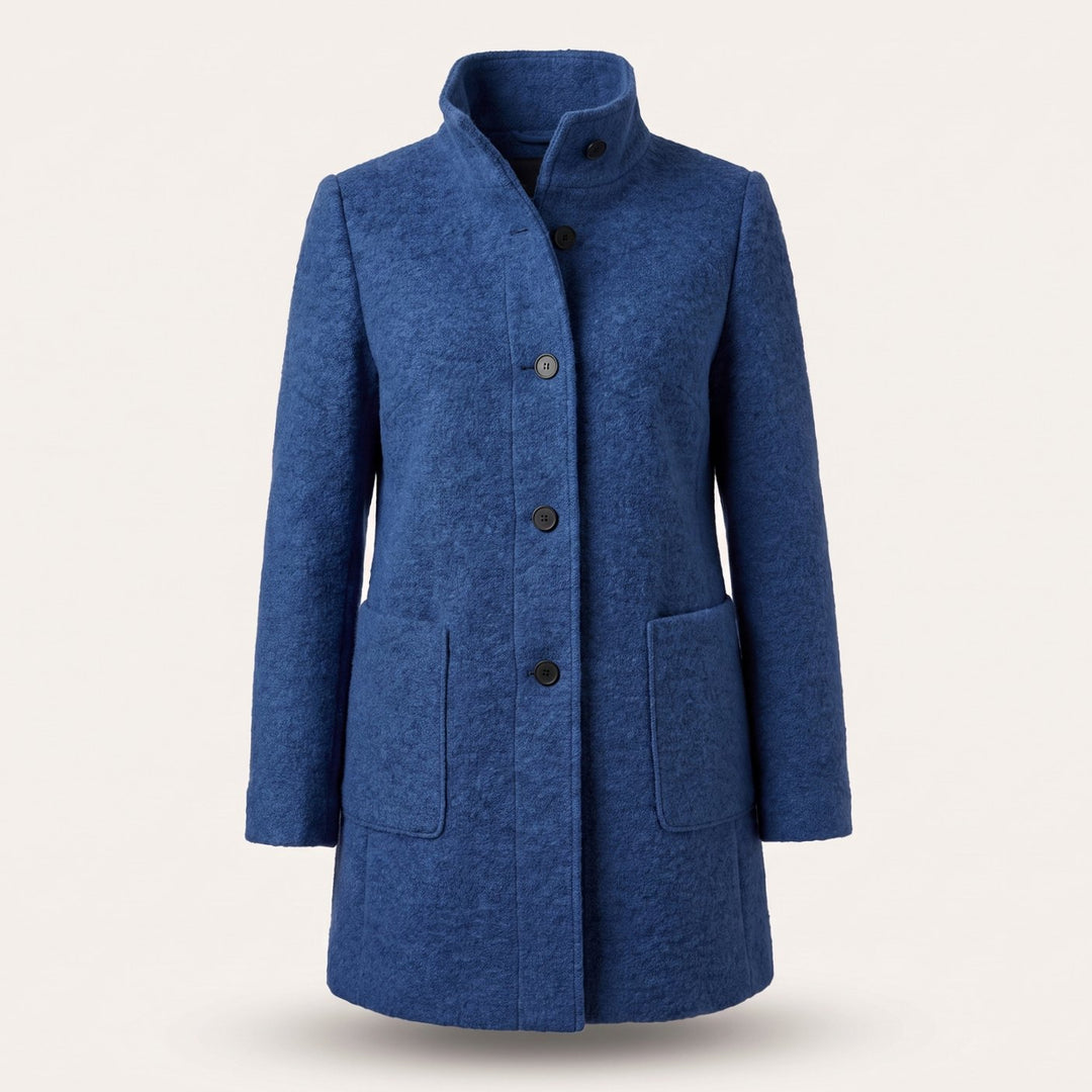 Damen Mantel mit Stehkragen Longline Knopfleiste Trenchcoat - Blau