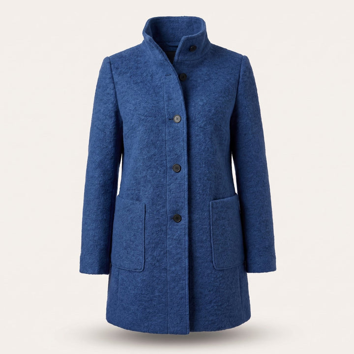 Damen Mantel mit Stehkragen Longline Knopfleiste Trenchcoat - Blau