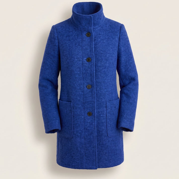 Damen Mantel mit Stehkragen Longline Knopfleiste Trenchcoat - Dunkelblau