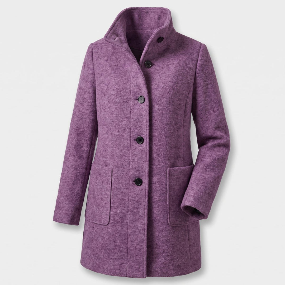 Damen Mantel mit Stehkragen Longline Knopfleiste Trenchcoat - Lila
