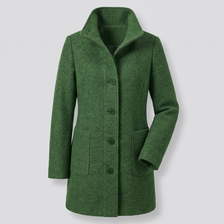 Damen Mantel mit Stehkragen Longline Knopfleiste Trenchcoat - Dunkelgrün